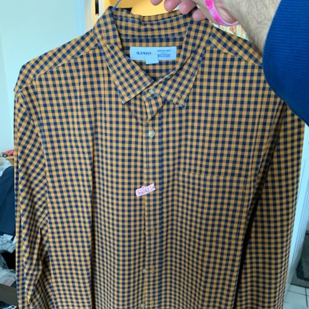Mens Gold/Yellow Checkered Dress Shirt